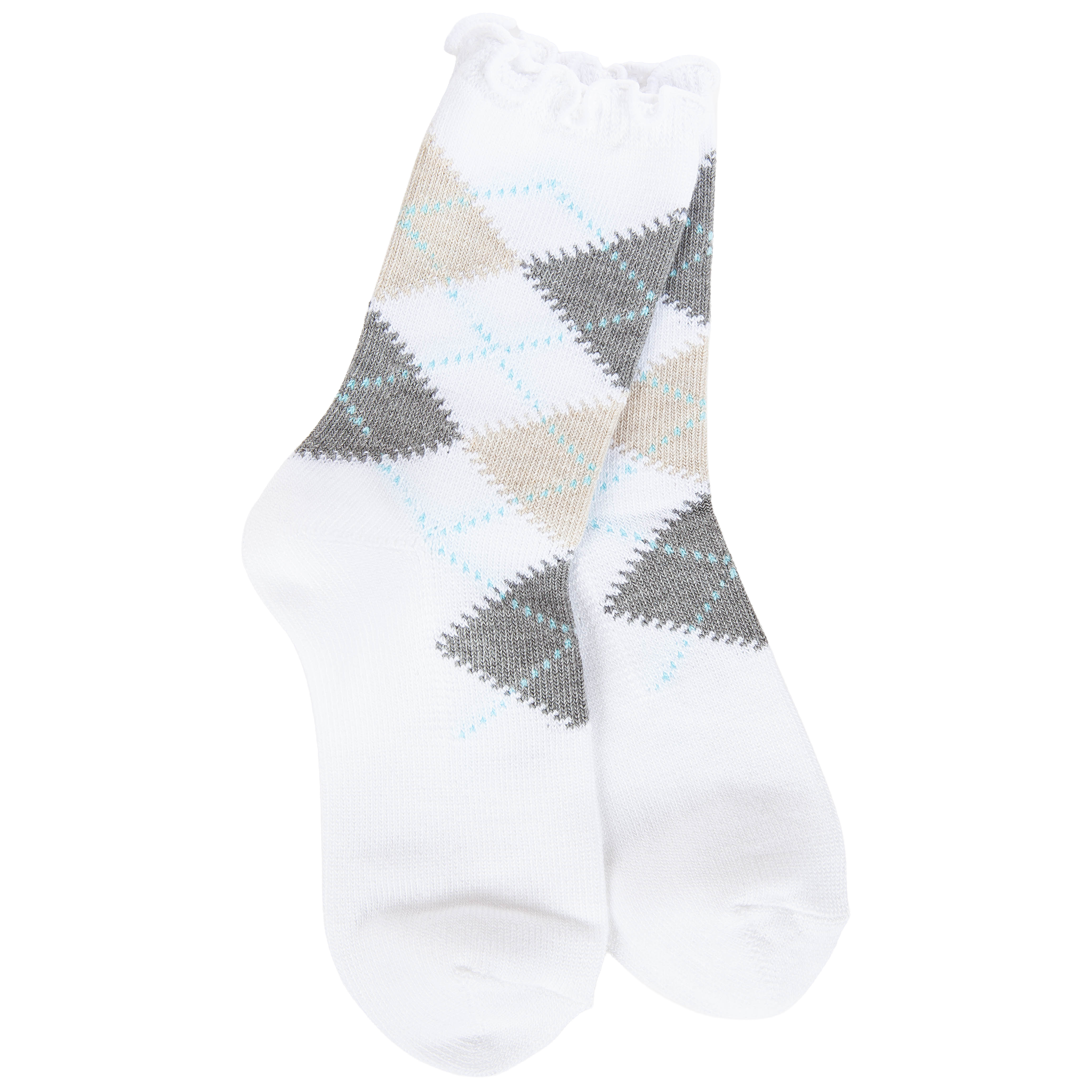 Weekend Argyle Ruffle Mini Crew White