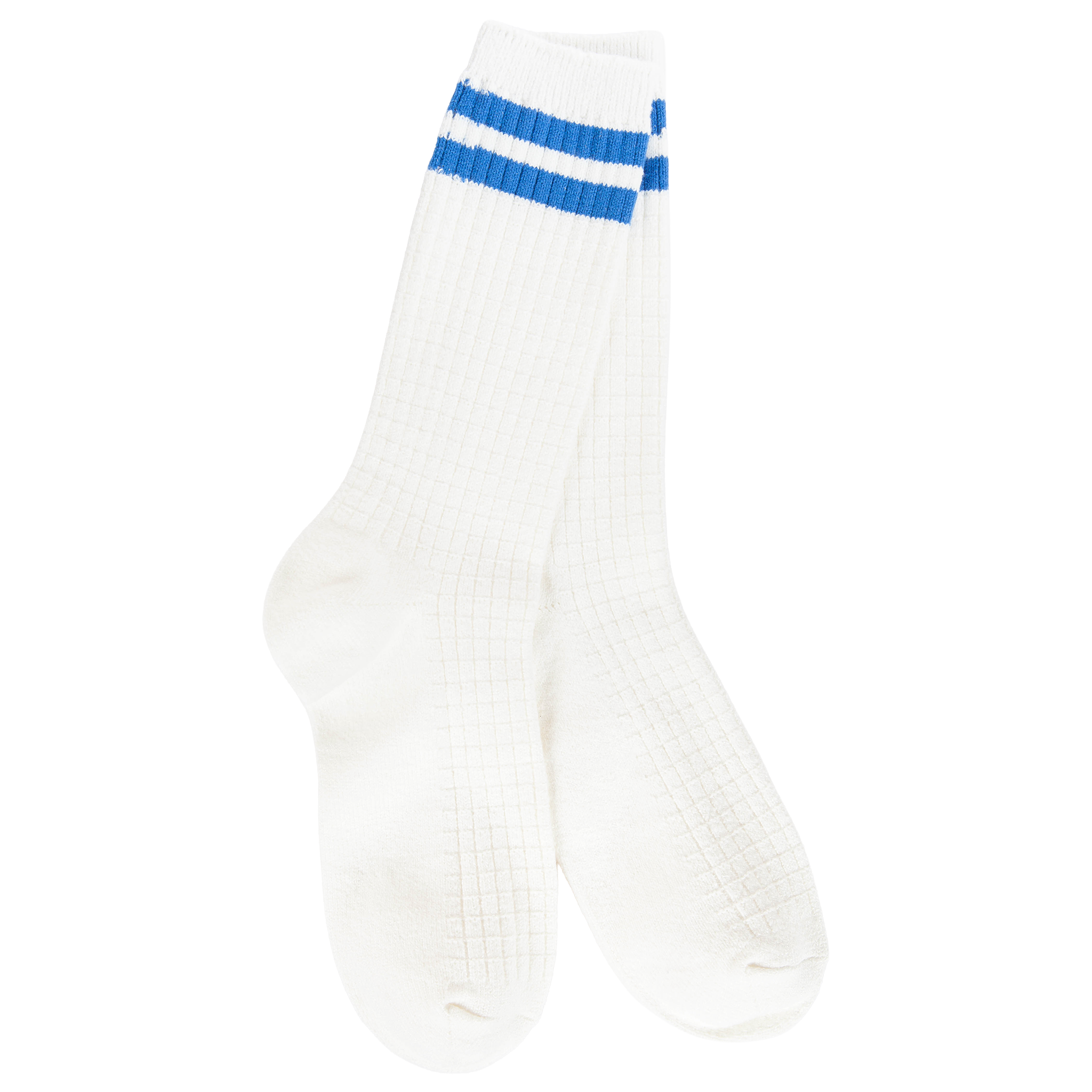 Weekend Waffle Stripe Crew Ivory Blue