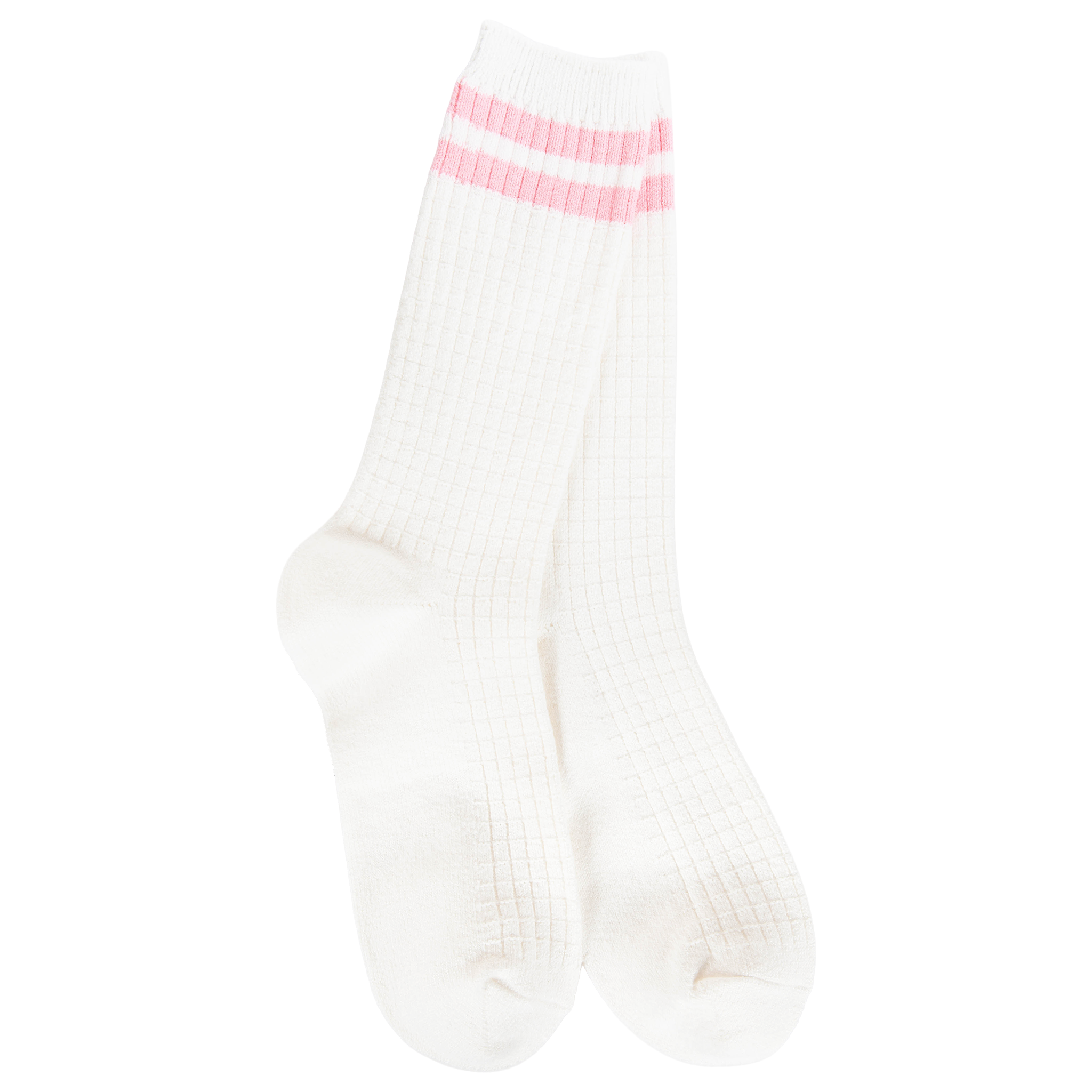 Weekend Waffle Stripe Crew Ivory Pink